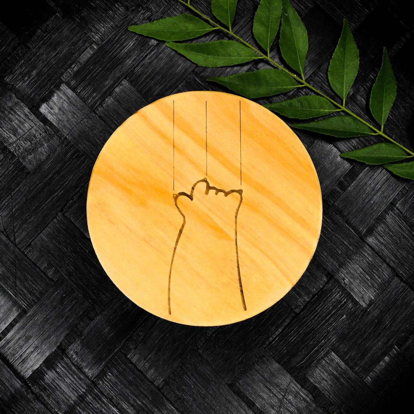 Cute Cat Claw Wooden Coaster Set - Cute Engraved Minimalist Cat Paw Design
