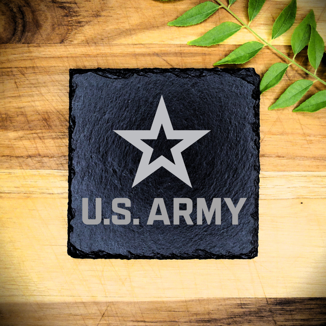 Custom Engraved U.S. Army Slate Coaster – 4" Square Drink Coaster