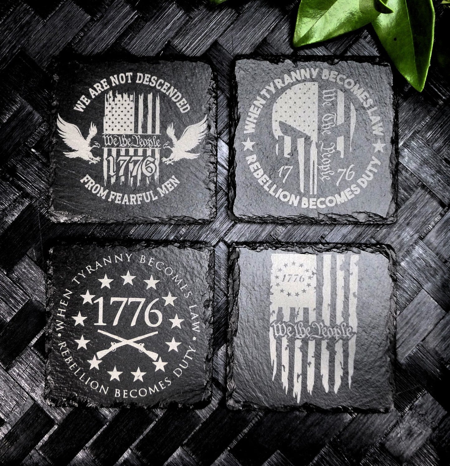 Patriotic 1776 America Flag Slate Coaster Set Brand New Hand Made Laser Engraved