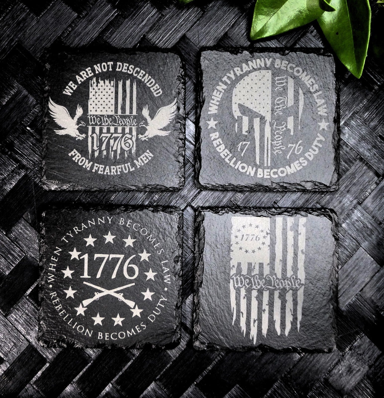 Patriotic 1776 America Flag Slate Coaster Set Brand New Hand Made Laser Engraved