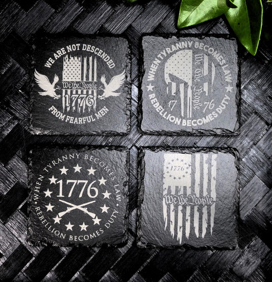 Patriotic 1776 America Flag Slate Coaster Set Brand New Hand Made Laser Engraved