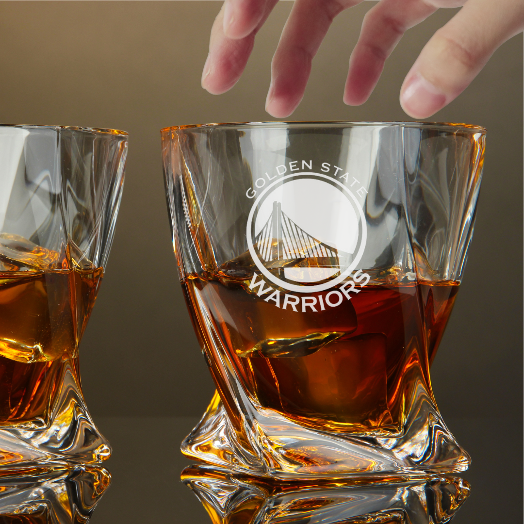Custom Engraved Golden State Warriors Whiskey Glass – 10 oz Twisted Rocks Glass