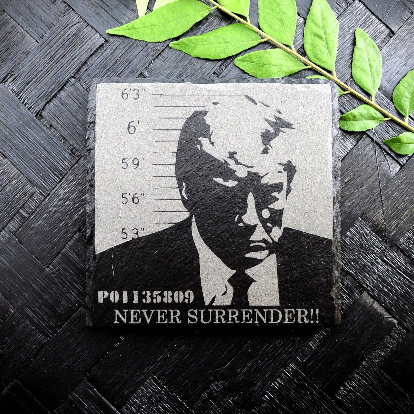 Trump 2024 FIGHT Never Surrender Assassination MAGA Square Slate Coaster Set