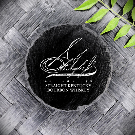 New Handcrafted Laser Engraved E.H. Taylor Bottled in Bond Round Slate Coaster