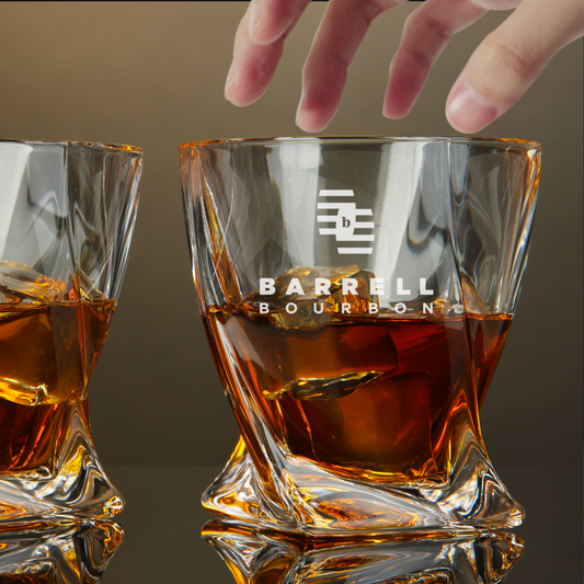 Custom Engraved Barrell Bourbon Whiskey Glass – 10 oz Twisted Rocks Glass