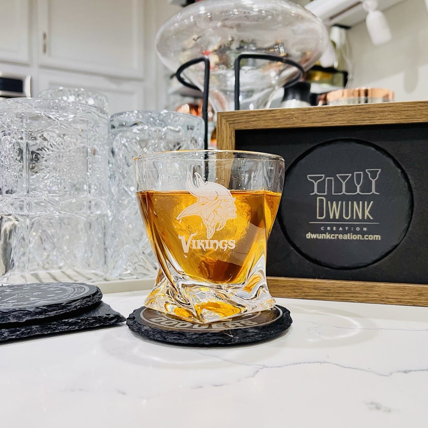 Custom Engraved Minnesota Vikings Whiskey Glass – 10 oz Twisted Rocks Glass