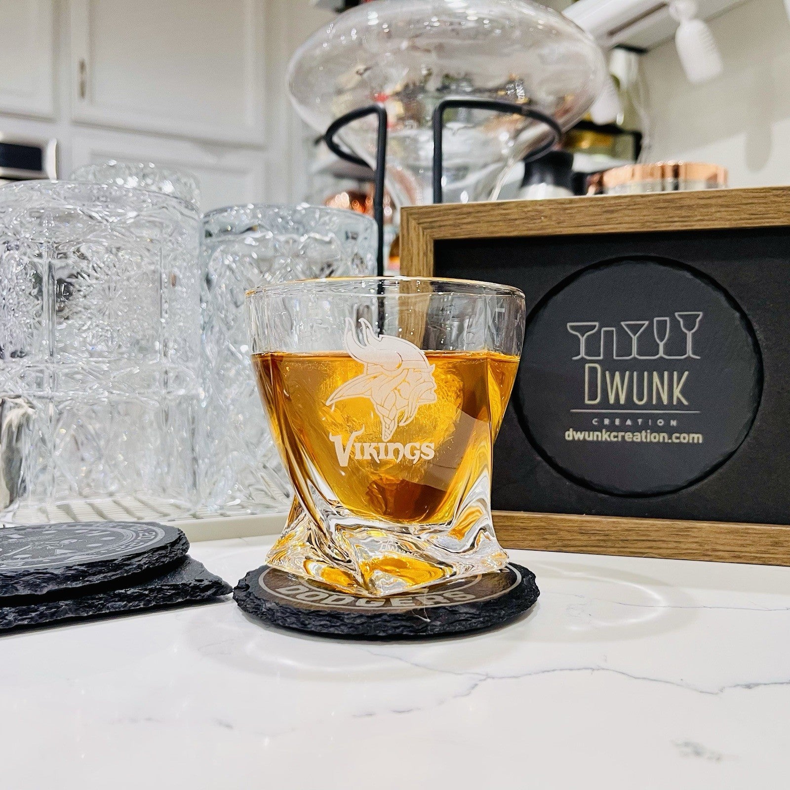 Custom Engraved Minnesota Vikings Whiskey Glass – 10 oz Twisted Rocks Glass