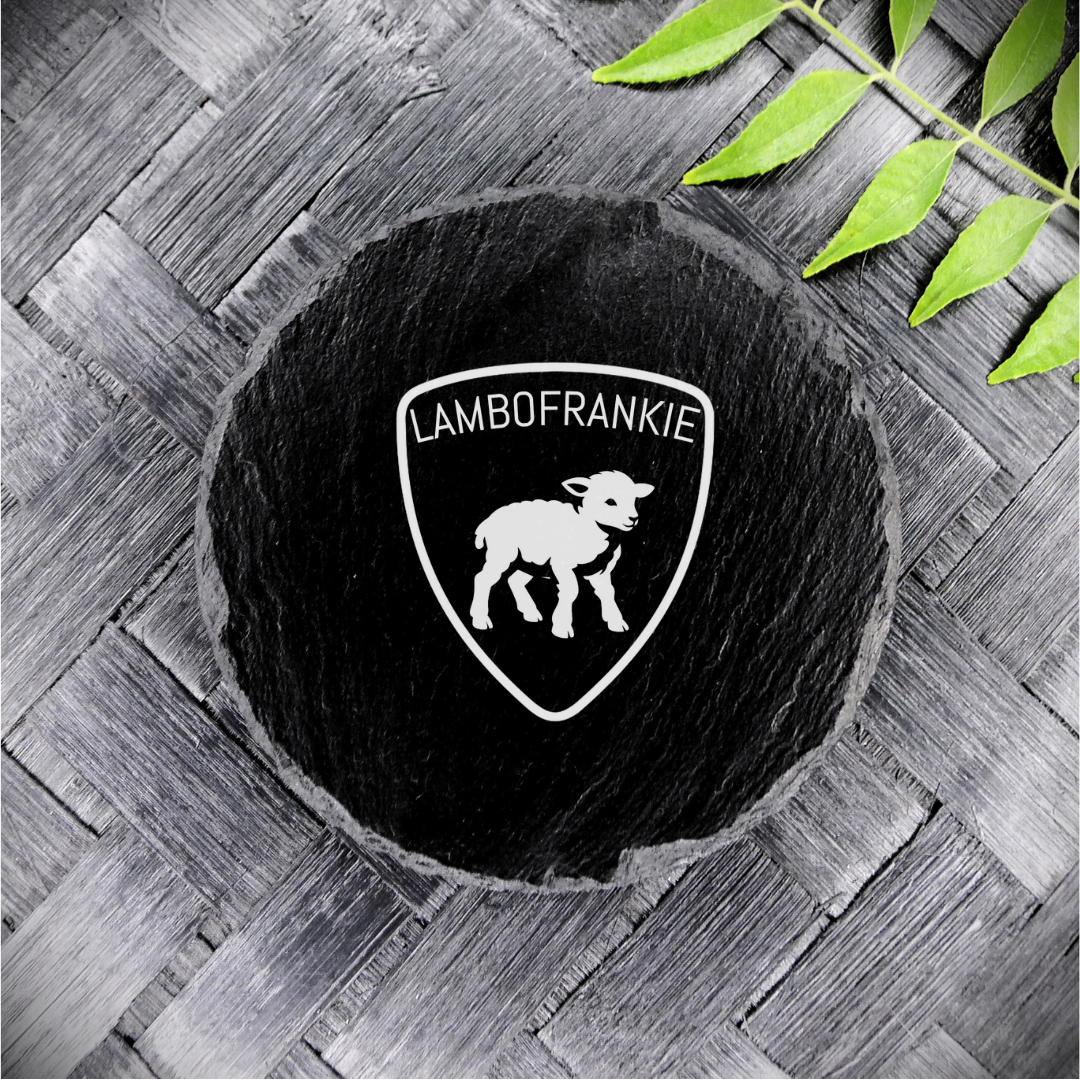 LAMBOYOURNAME Slate Coaster Personalized  Handcrafted Laser Engraved Round