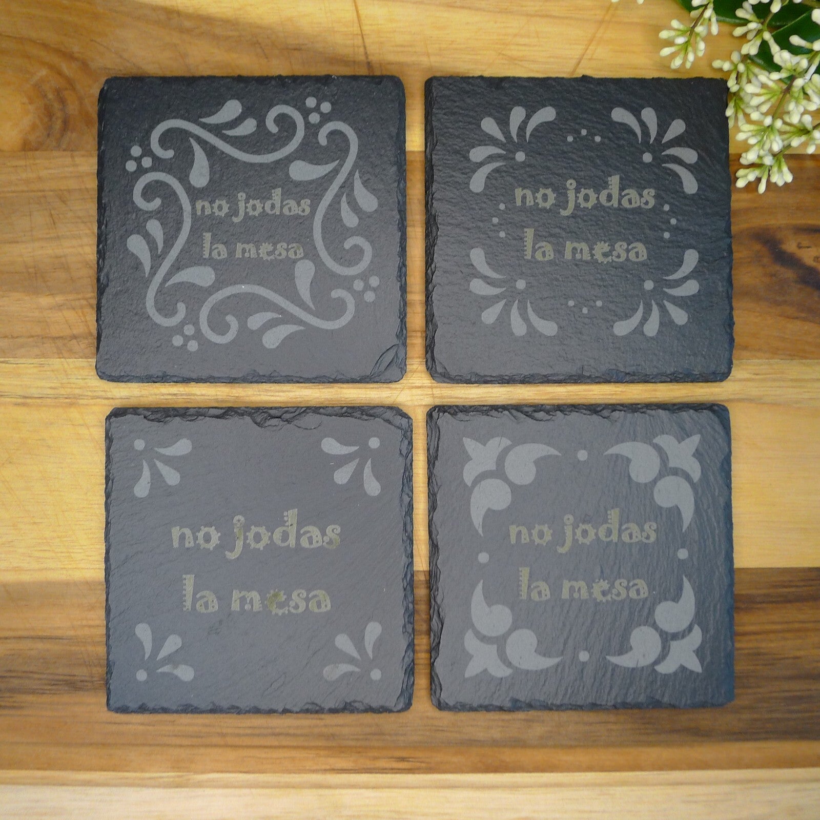 No Jodas La Mesa  juego de posavasos de pizarra Square Slate Coaster 4 pcs Set
