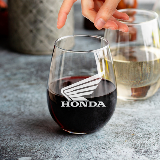 Custom Engraved Honda Motorcycle Wine Glass – 15 oz Stemless Wine Glass
