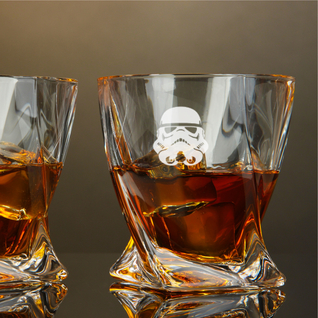 Custom Engraved Stormtrooper Helmet Whiskey Glass – 10 oz Twisted Rocks Glass