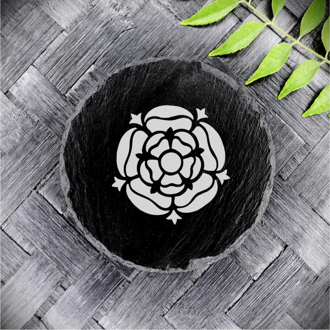 Tudor Rose Slate Coaster Brand New Handcrafted Laser Engraved Round