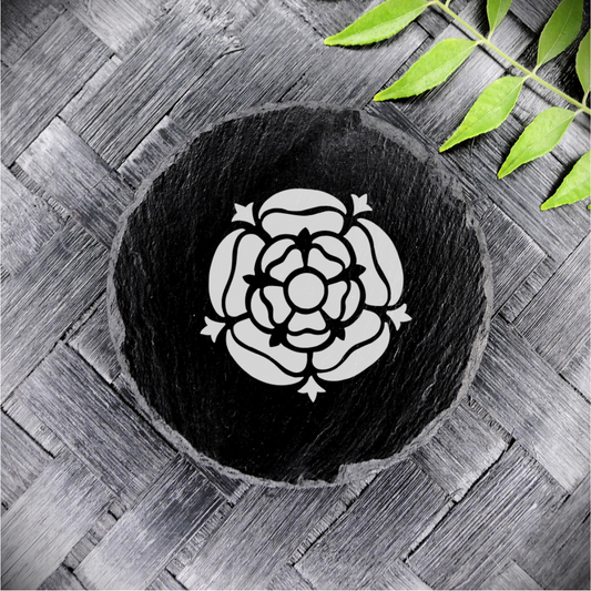 Tudor Rose Slate Coaster Brand New Handcrafted Laser Engraved Round