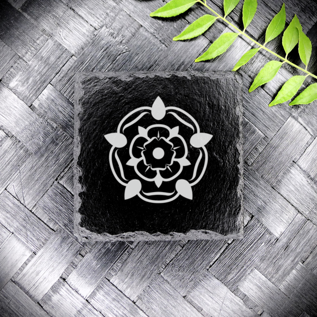Tudor Rose Slate Coaster Brand New Handcrafted Laser Engraved Square