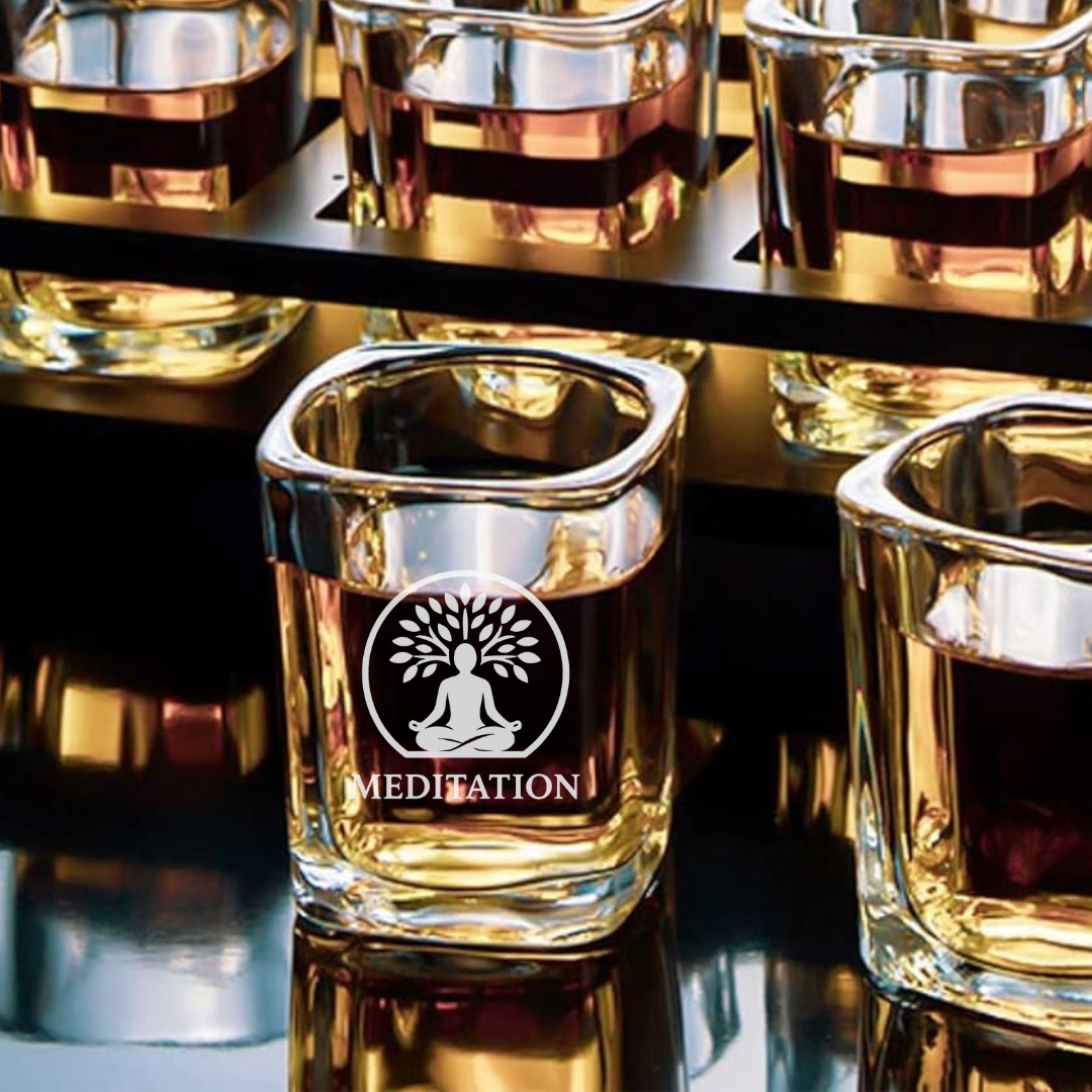 Custom Engraved Yoga Meditation Shot Glass – 2.2 oz Square Shot Glass