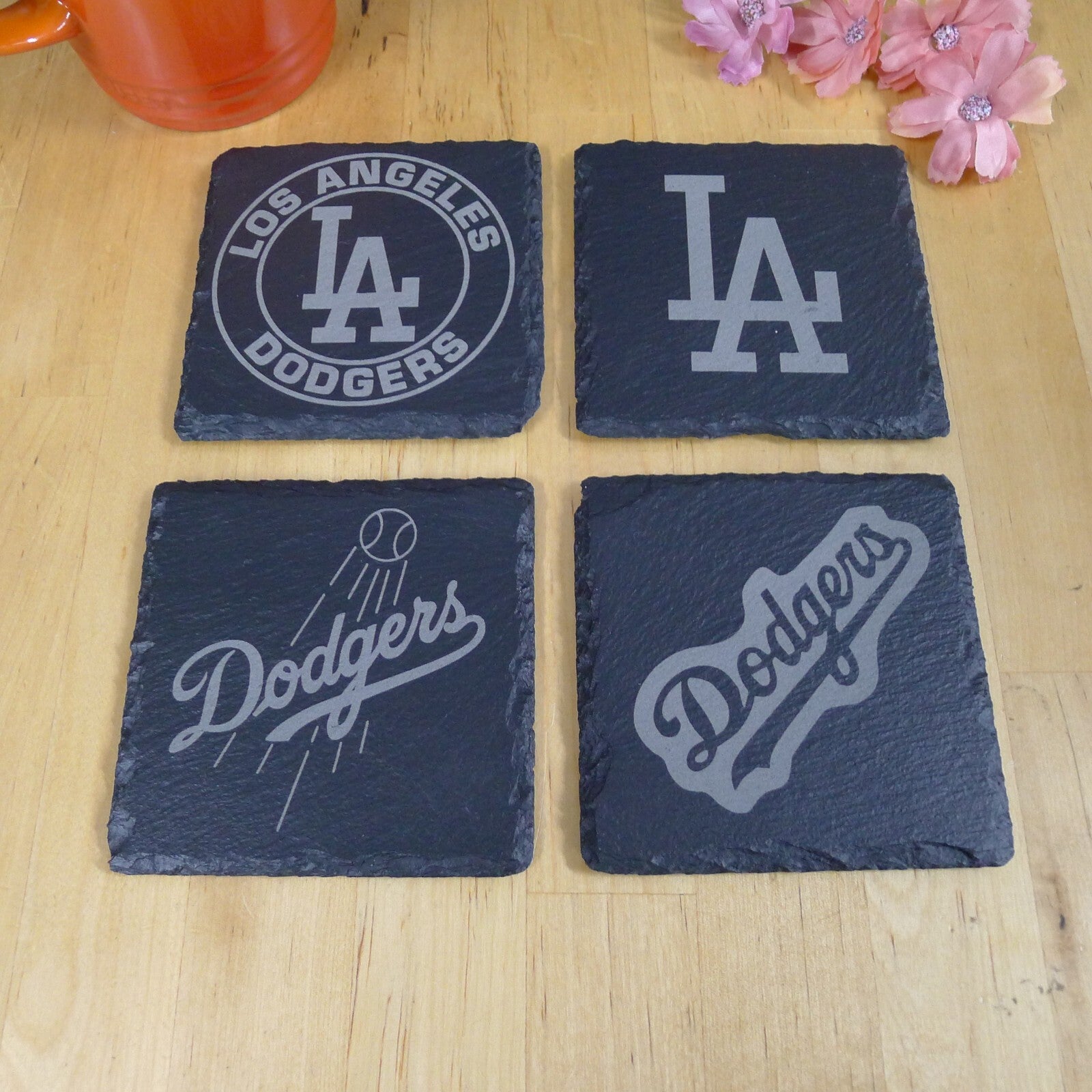 Los Angeles LA Dodgers Coaster Set MLB Brand New Laser Engraved Stone Hand Made
