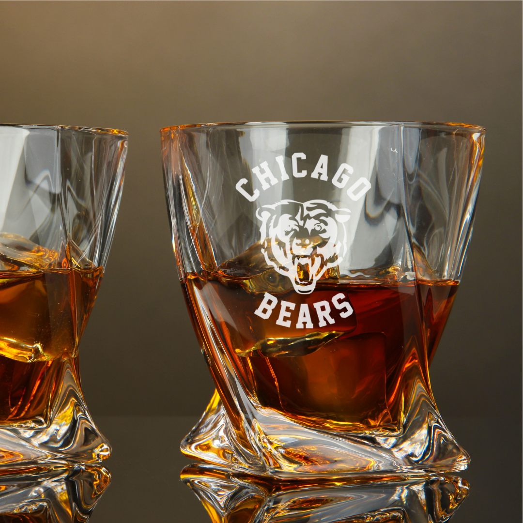 Custom Engraved Chicago Bears Whiskey Glass – 10 oz Twisted Rocks Glass