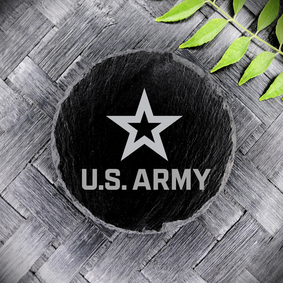 Custom Engraved U.S. Army Slate Coaster – 4" Round Drink Coaster