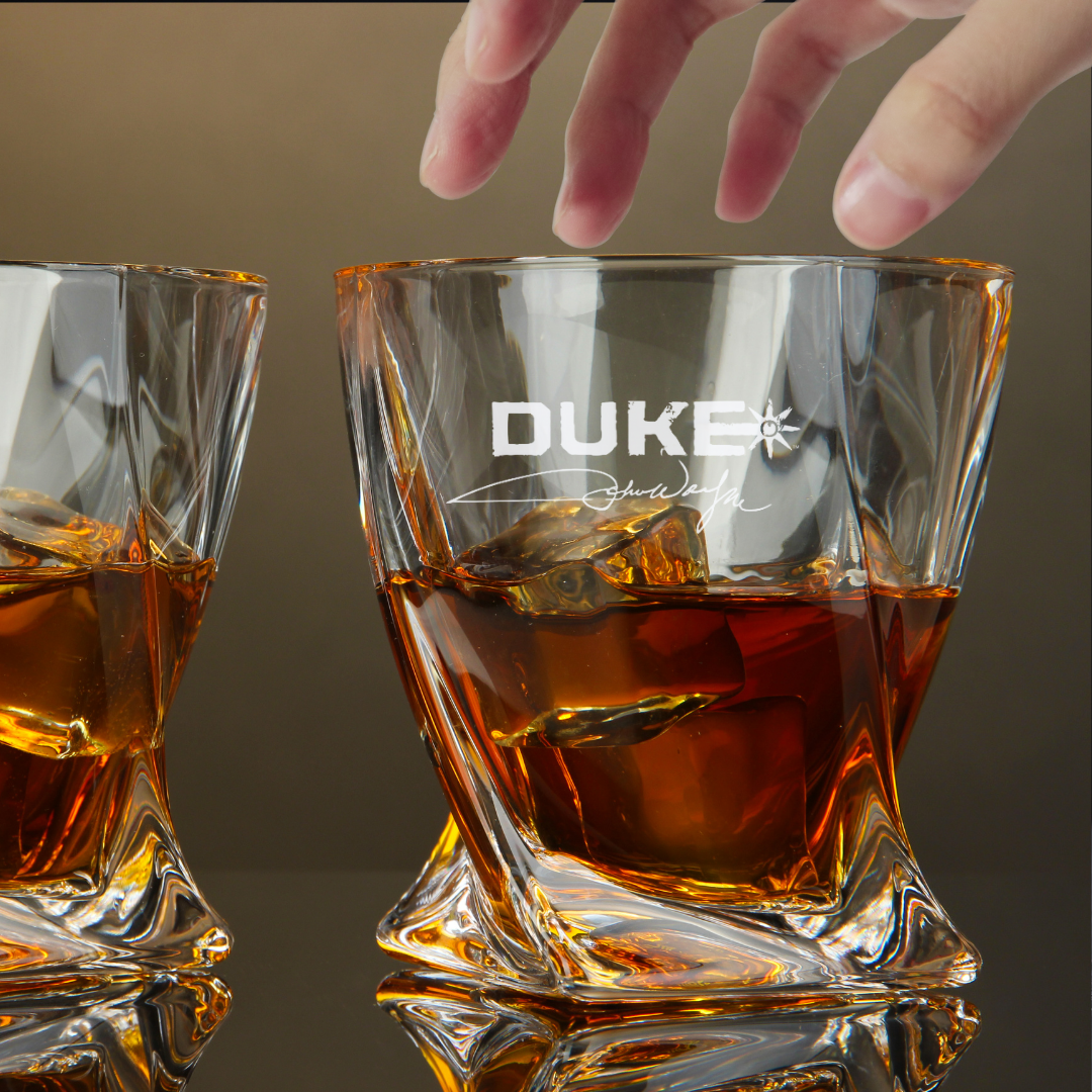 Custom Engraved Duke Whiskey Glass – 10 oz Twisted Rocks Glass