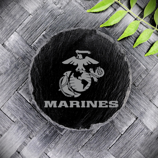 Custom Engraved U.S. Marines Slate Coaster – 4" Round Drink Coaster
