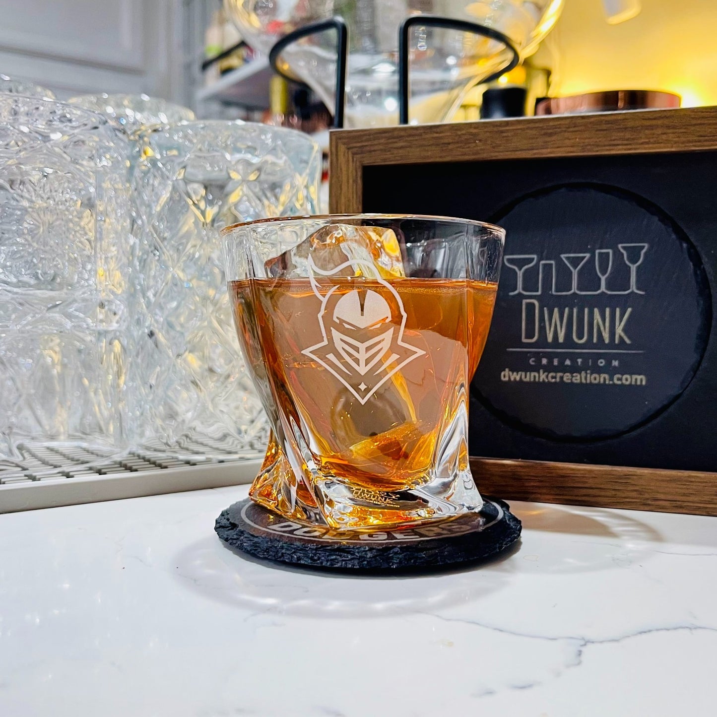 Custom Engraved UCF Knights Whiskey Glass – 10 oz Twisted Rocks Glass