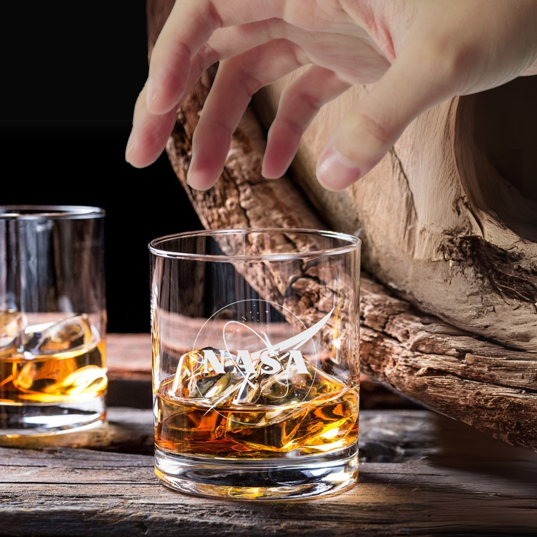 Custom Engraved NASA Style Whiskey Glass – 7 oz Small Rocks Glass