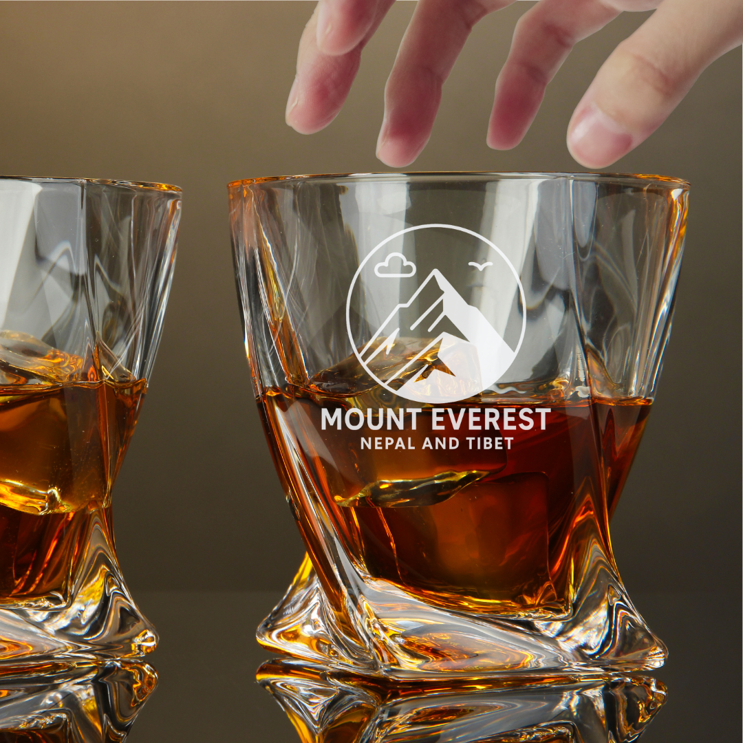 Custom Engraved Mount Everest Whiskey Glass – 10 oz Twisted Rocks Glass