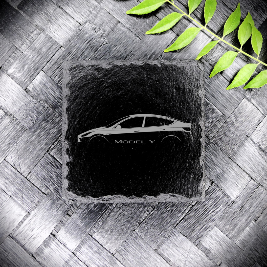 Tesla Model Y Slate Coaster Brand New Handcrafted Laser Engraved Square