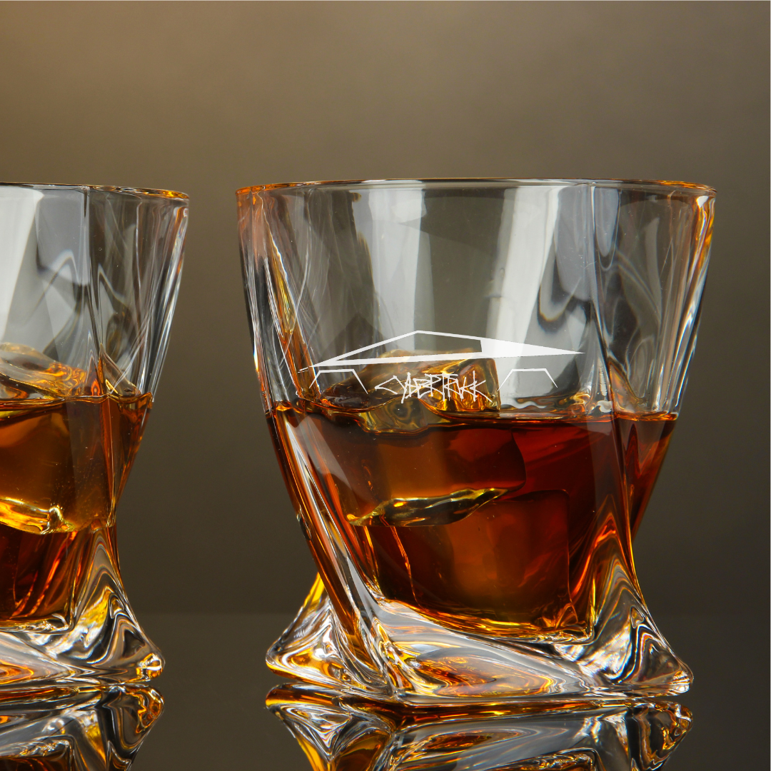 Custom Engraved Cyber Truck Whiskey Glass – 10 oz Twisted Rocks Glass