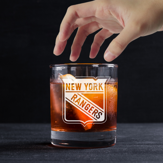Custom Engraved New York Rangers Whiskey Glass - 11 oz Rocks Glass
