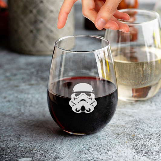 Custom Engraved Stormtrooper Helmet Wine Glass – 15 oz Stemless Wine Glass
