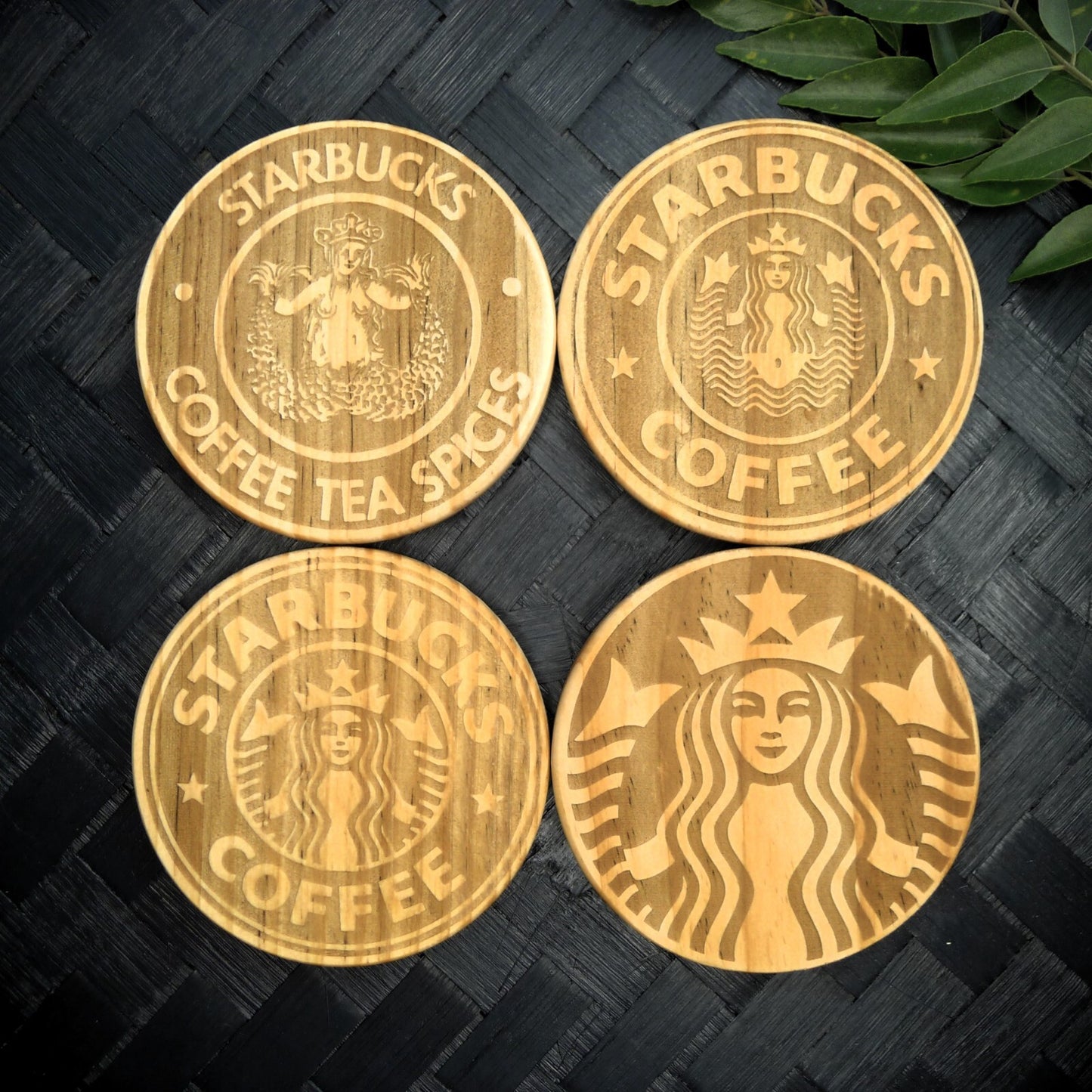 Starbucks Siren Coaster Set - Brand New Hand Made Laser Engraved Rustic Fan Art