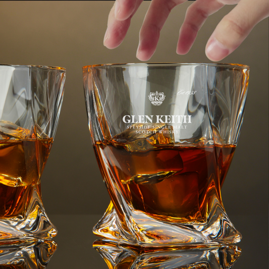 Custom Engraved Glen Keith Whiskey Glass – 10 oz Twisted Rocks Glass
