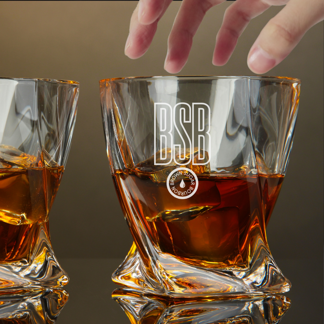 Custom Engraved BSB Brown Sugar Bourbon Whiskey Glass 10 oz Twisted Rocks Glass