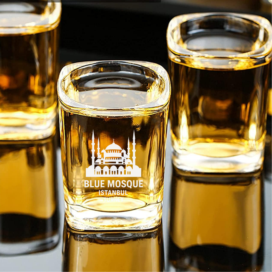 Custom Engraved Blue Mosque Istanbul Turkey Shot Glass – 2.2 oz Square
