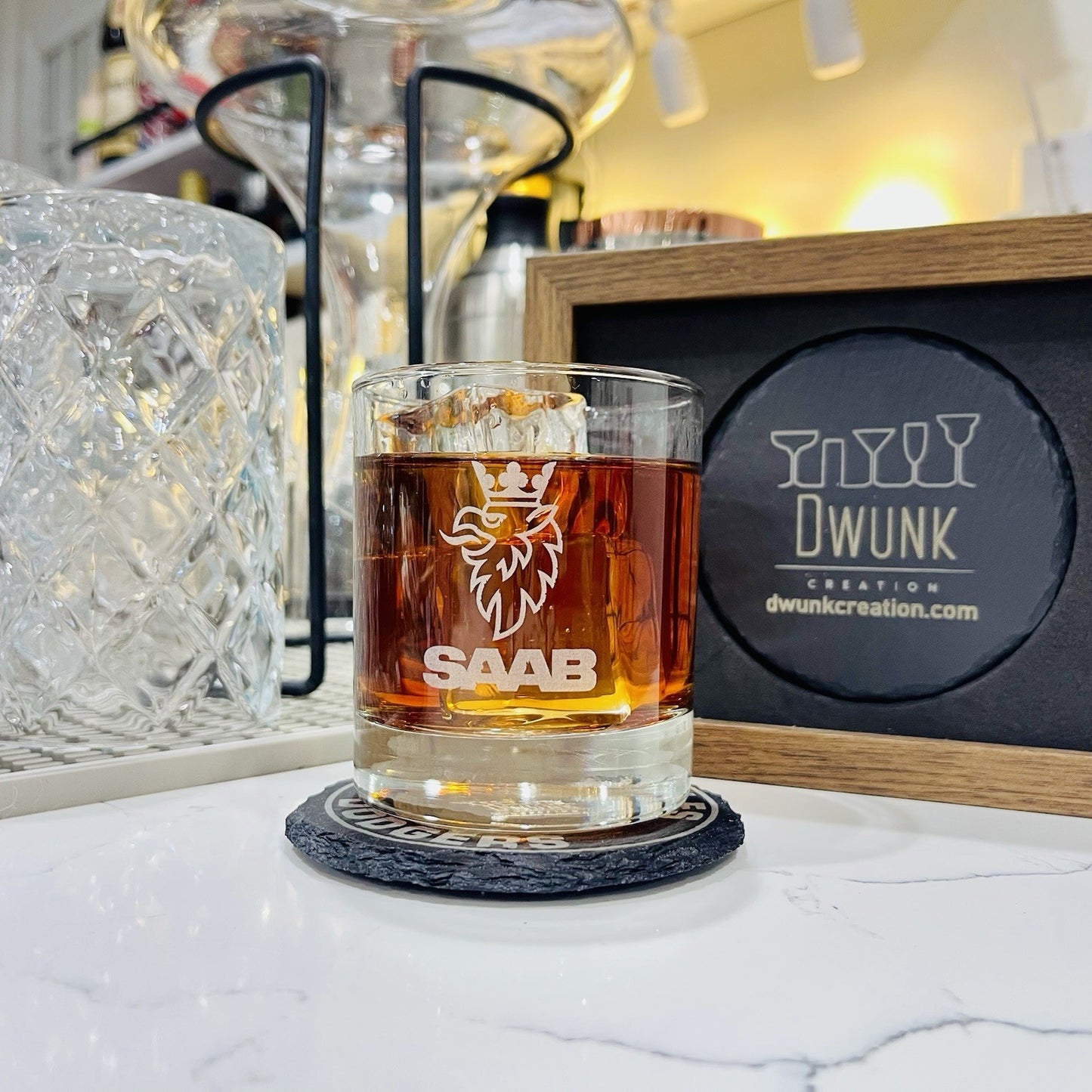 Custom Engraved SAAB Whiskey Glass – 11 oz Rocks Glass