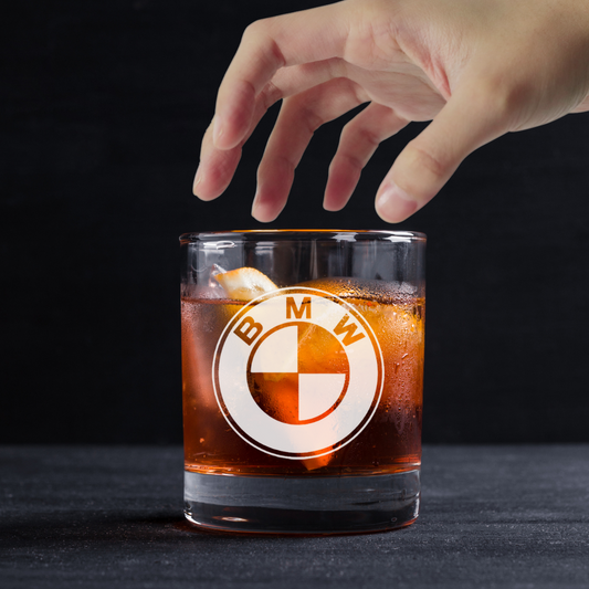 Custom Engraved BMW Whiskey Glass – 11 oz Standard Rocks Glass