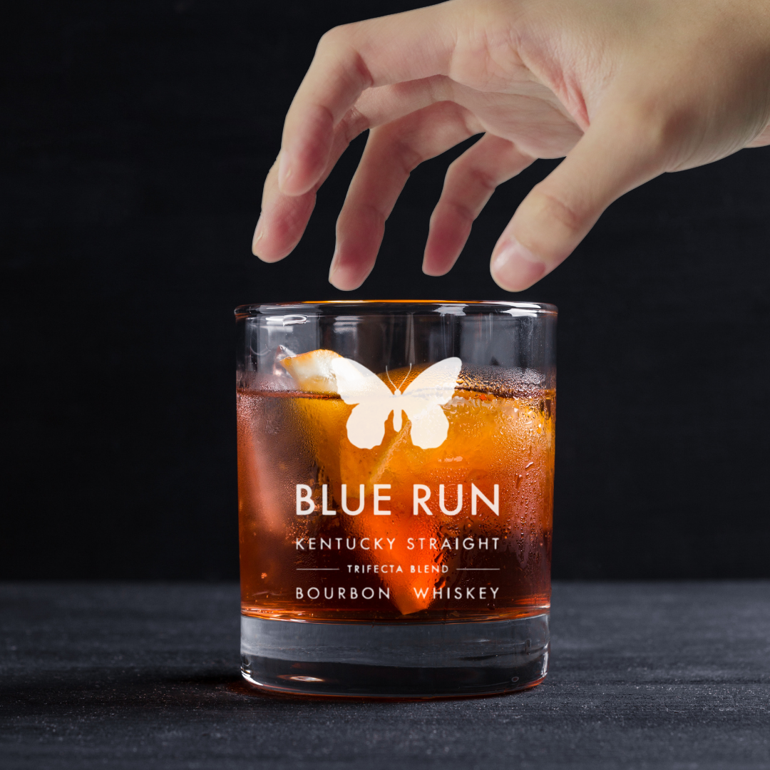 Custom Engraved Blue Run Whiskey Glass – 11 oz Standard Rocks Glass