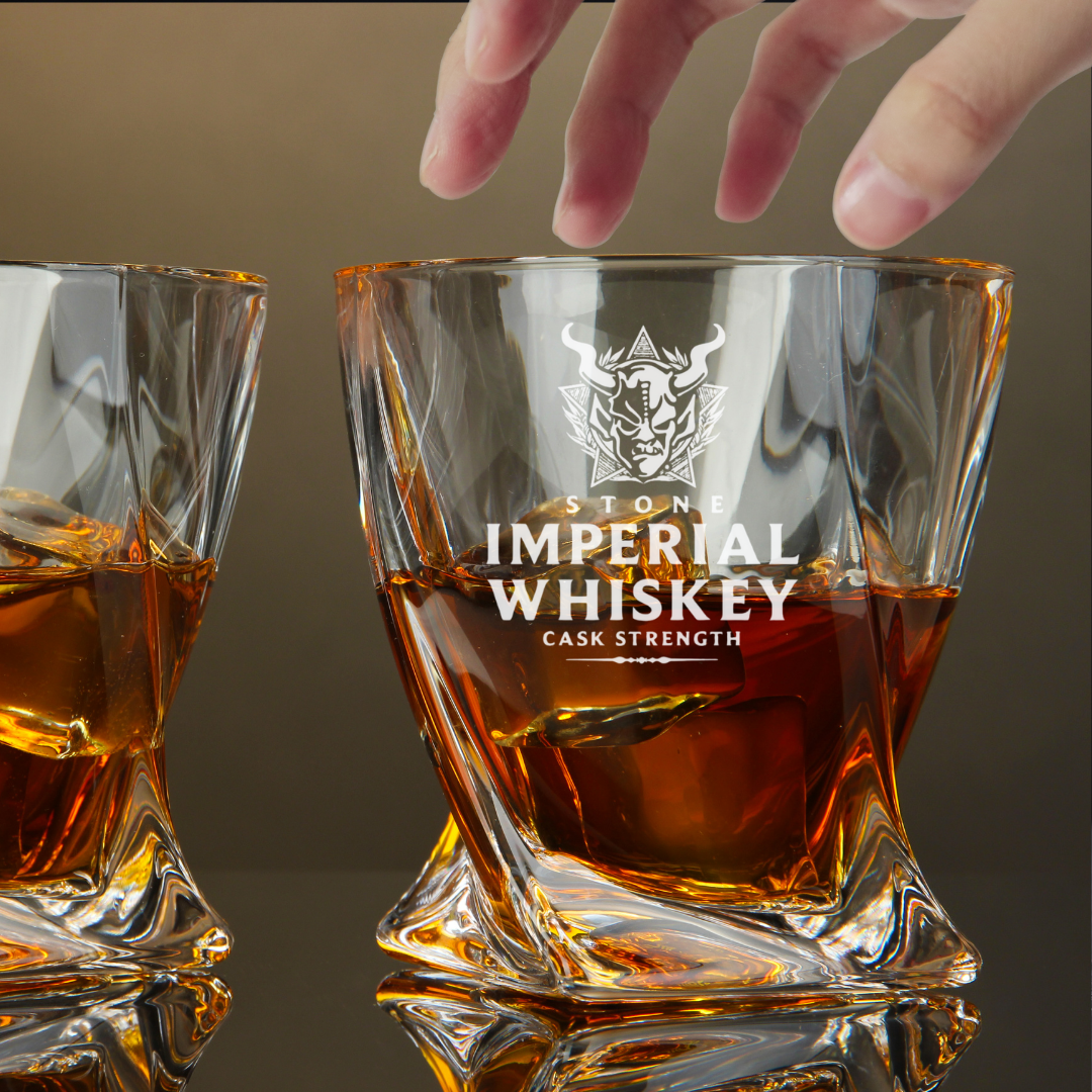 Custom Engraved Stone Imperial Whiskey Glass – 10 oz Twisted Rocks Glass