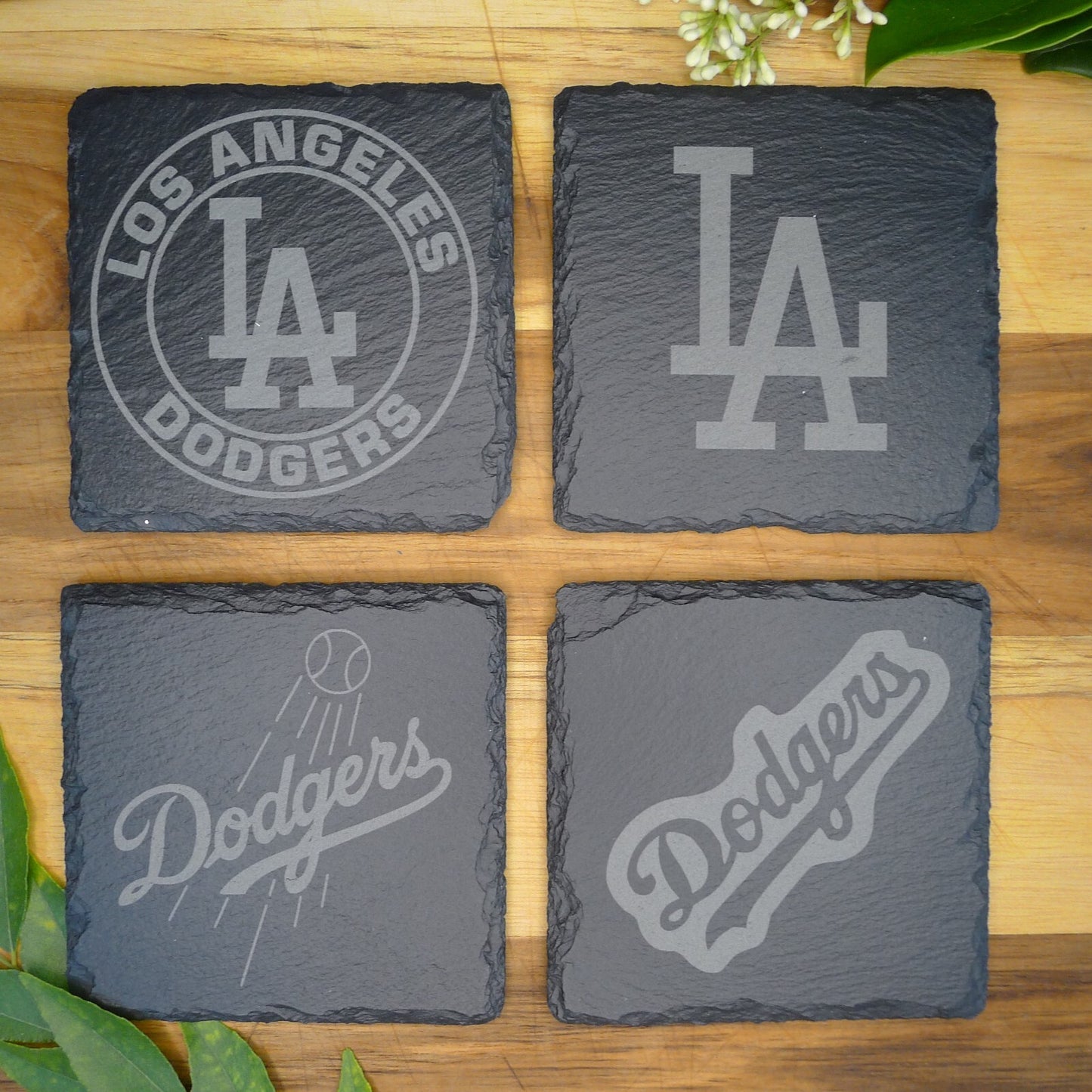 Los Angeles LA Dodgers Coaster Set MLB Brand New Laser Engraved Stone Hand Made