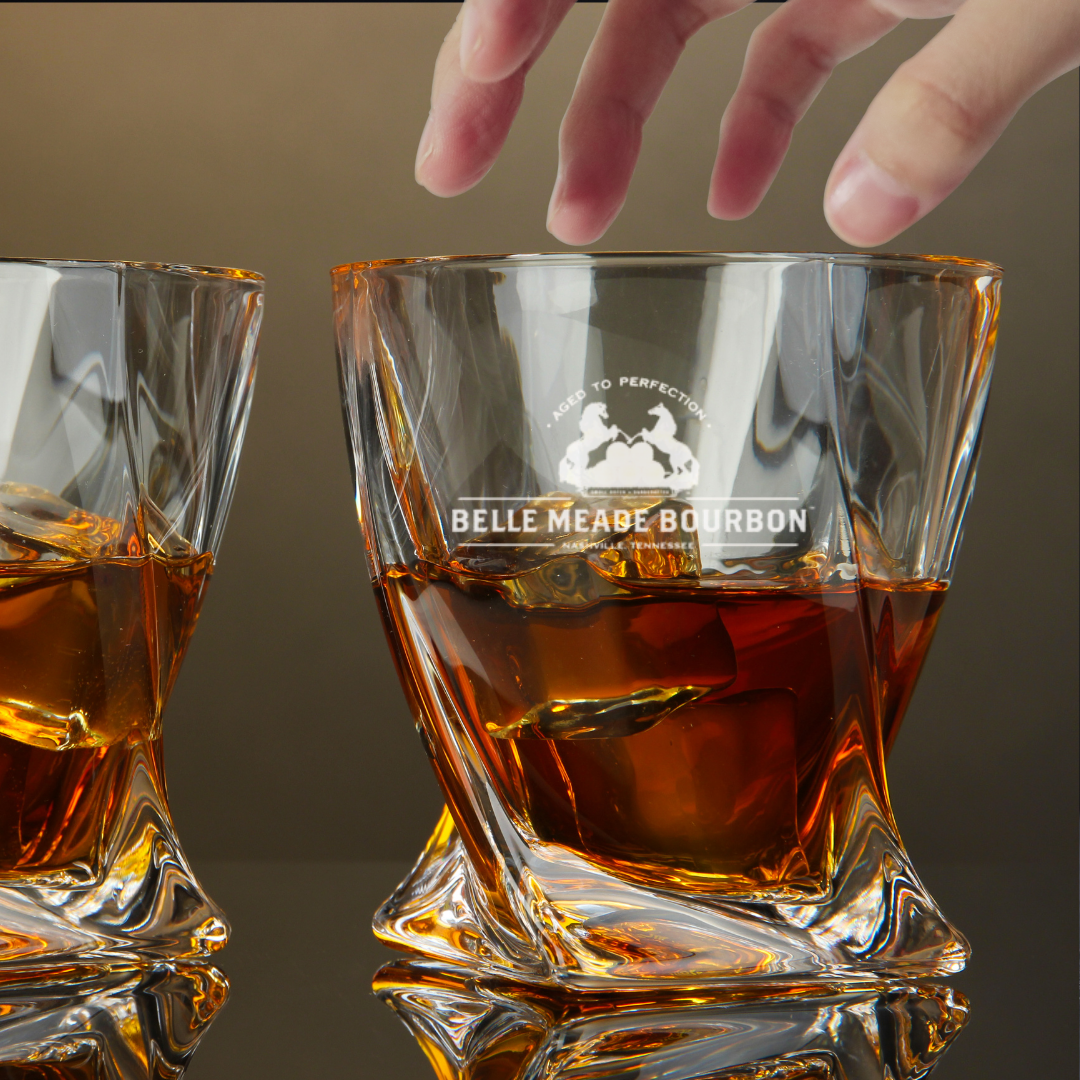 Custom Engraved Belle Meade Bourbon Whiskey Glass – 10 oz Twisted Rocks Glass