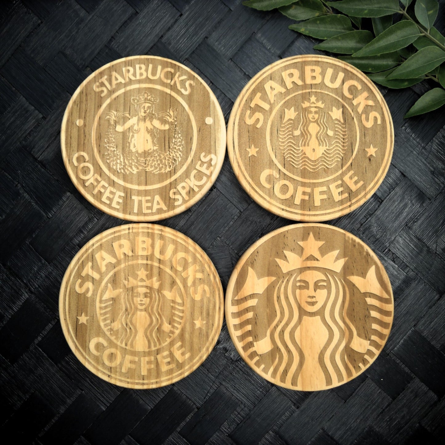 Starbucks Siren Coaster Set - Brand New Hand Made Laser Engraved Rustic Fan Art