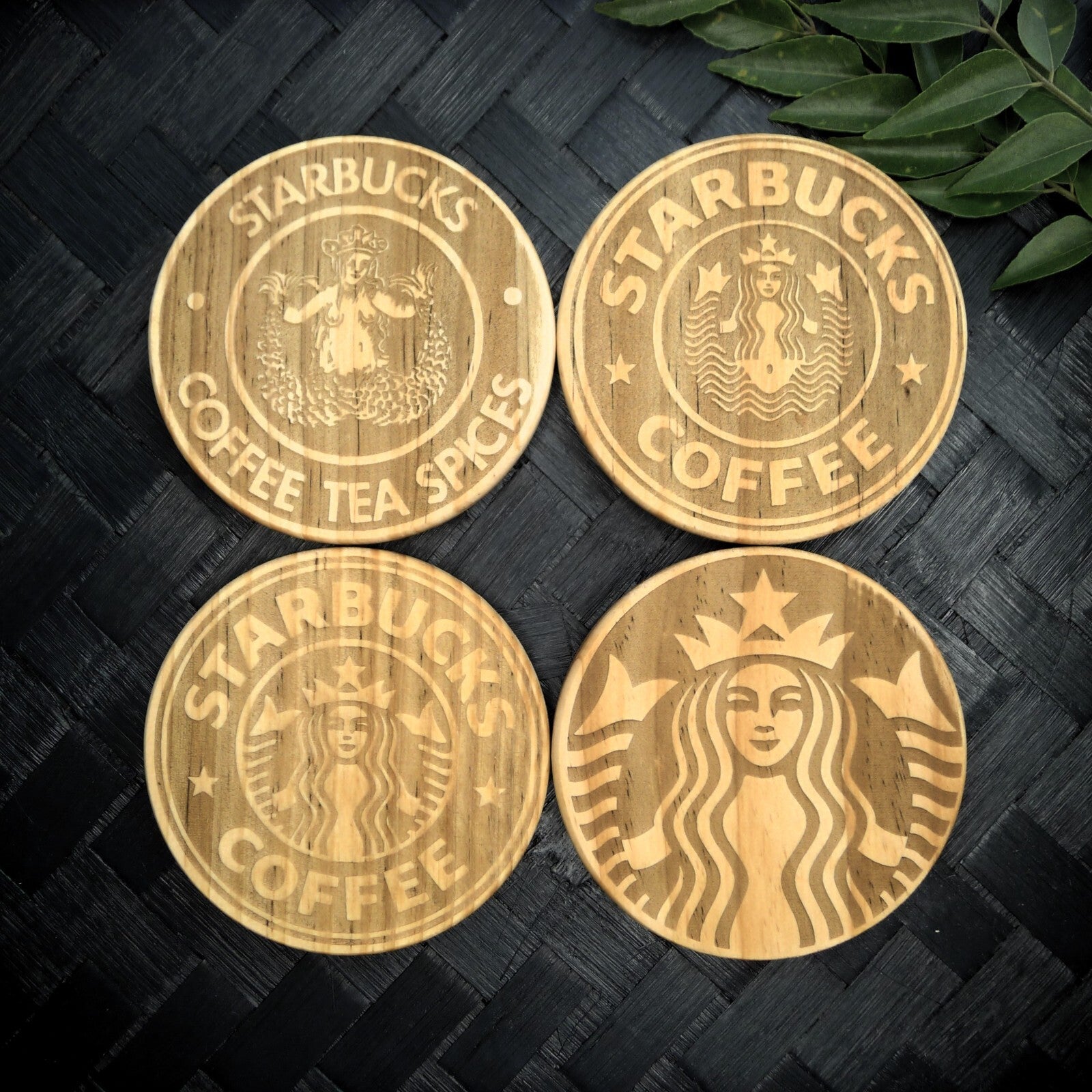 Starbucks Siren Coaster Set - Brand New Hand Made Laser Engraved Rustic Fan Art