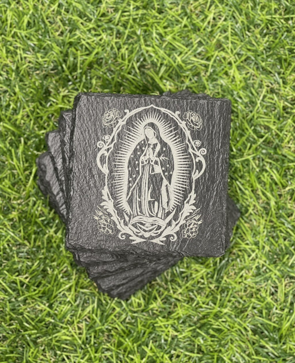 Juego de Portavasos de Pizarra con la Virgencita de Guadalupe