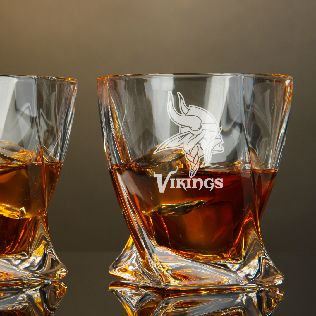 Custom Engraved Minnesota Vikings Whiskey Glass – 10 oz Twisted Rocks Glass