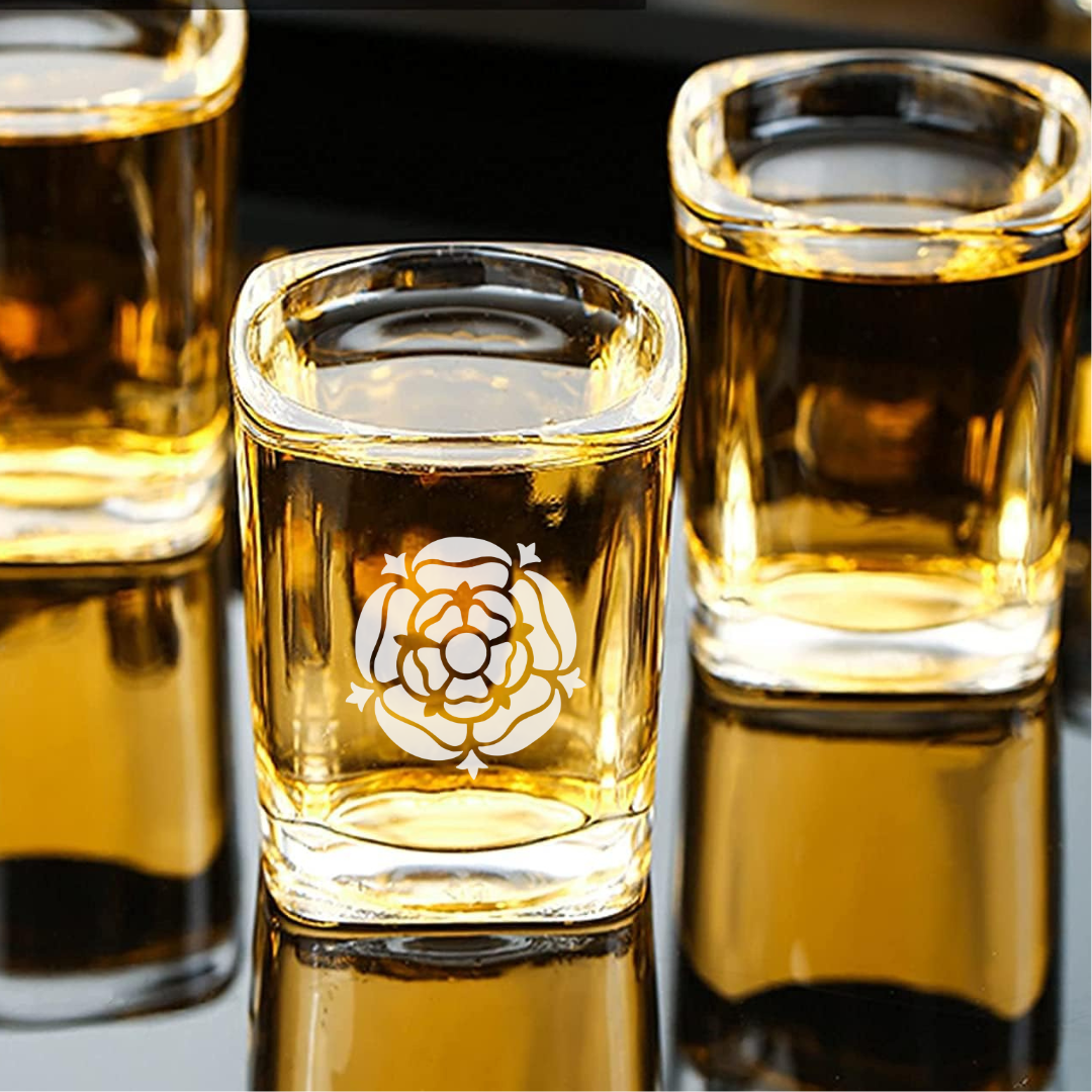 Custom Engraved Tudor Rose Shot Glass – 2.2 oz Heavy Base Shot Glass