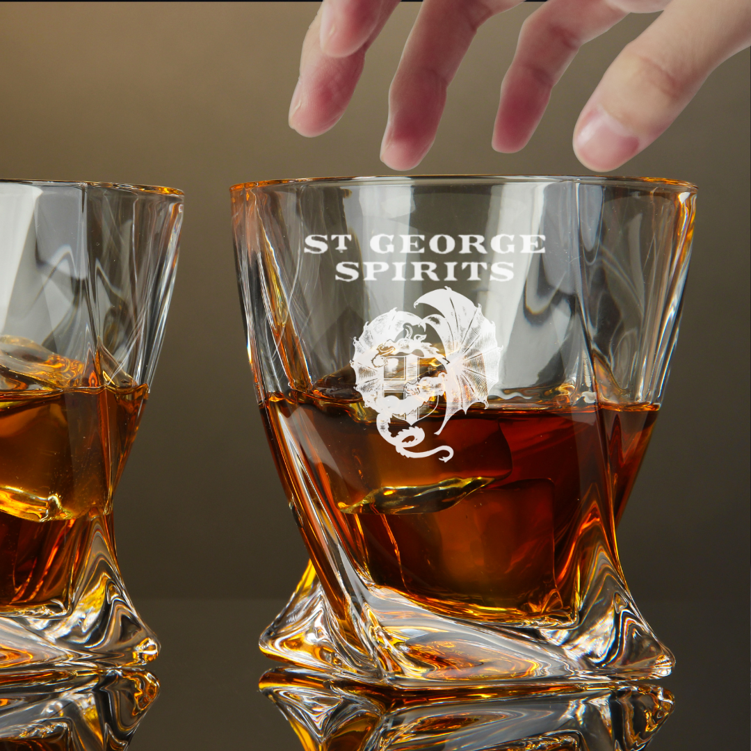 Custom Engraved St. George Spirits Whiskey Glass – 10 oz Twisted Rocks Glass