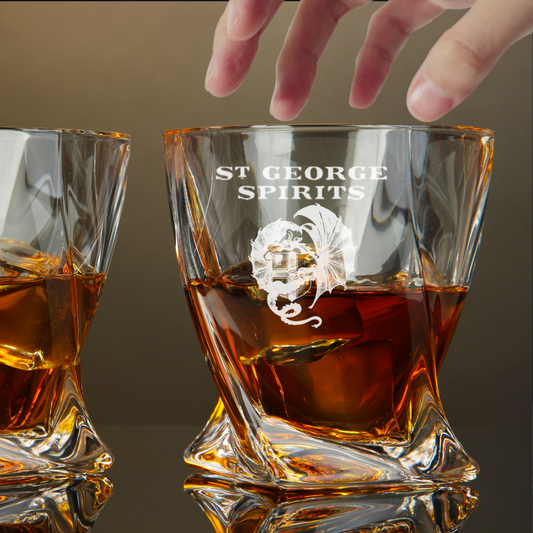 Custom Engraved St. George Spirits Whiskey Glass – 10 oz Twisted Rocks Glass