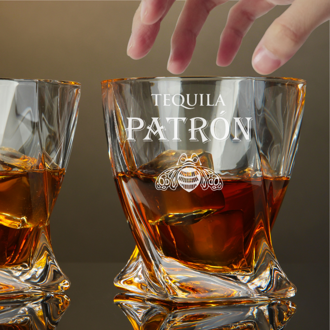 Custom Engraved Patron Tequila Glass – 10 oz Twisted Rocks Glass New