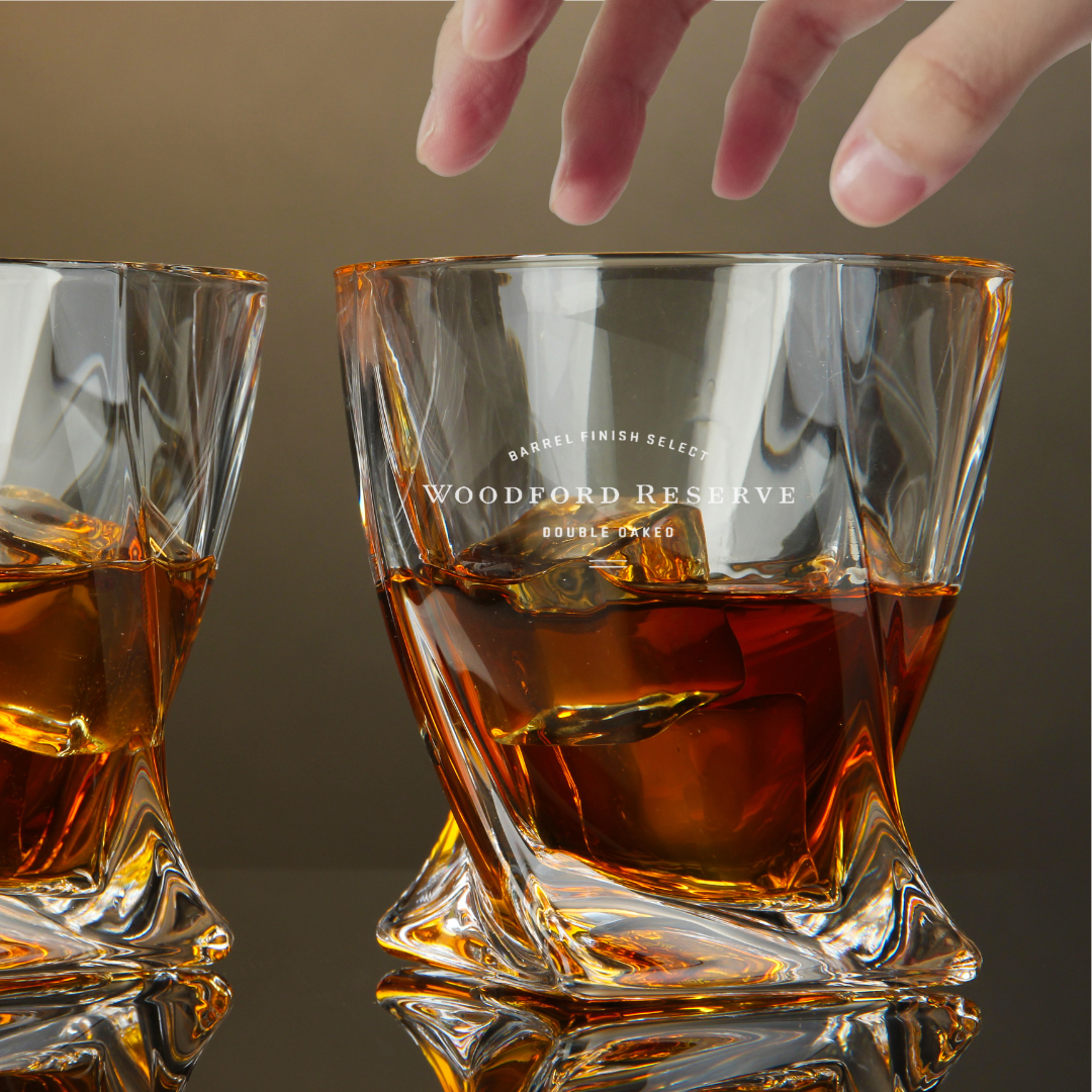 Custom Engraved Woodford Reserve Double Oaked Whiskey Glass – 10 oz Twisted Rock